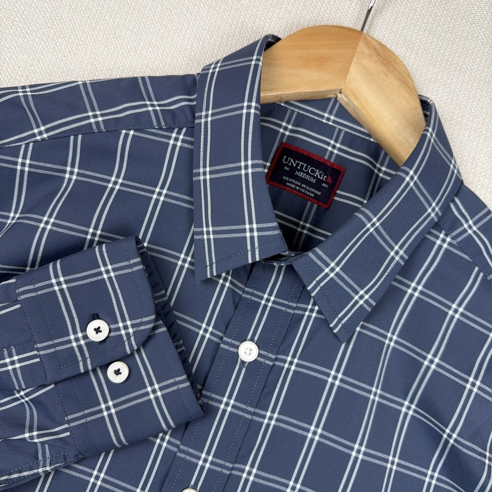 UNTUCKIT Blue Plaid Performance Stretch Shirt Mens M Blue Preppy Minimalist